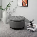 Pouf de rangement rond effet lin, capitonné, couvercle amovible, gris