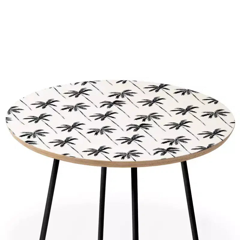 Table d'appoint ronde avec imprimé palmier aquarelle, pieds en acier noir
