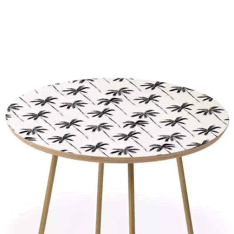 Table d'appoint ronde avec imprimé palmier aquarelle, pieds en acier noir
