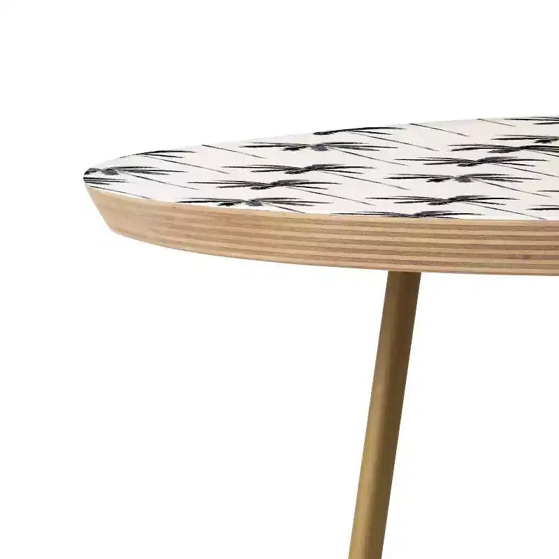 Table d'appoint ronde avec imprimé palmier aquarelle, pieds en acier noir