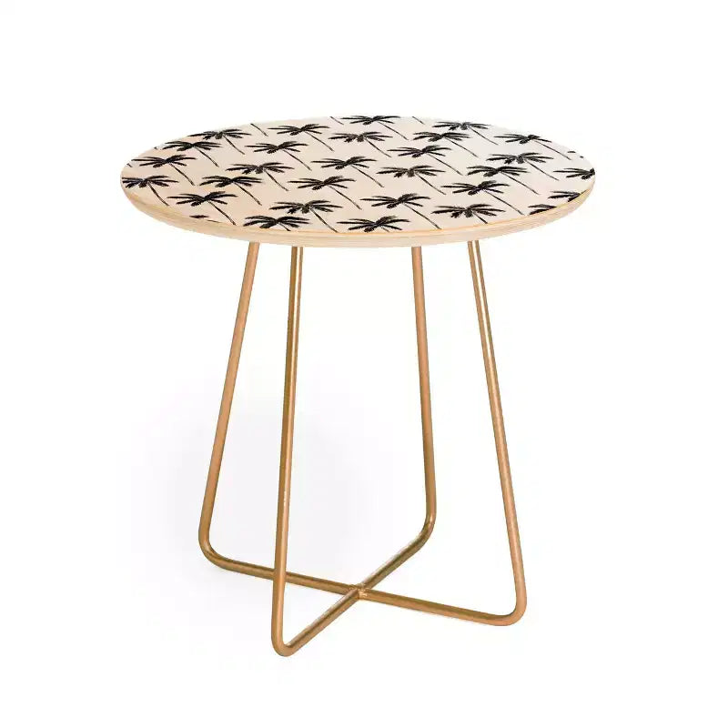 Table d'appoint ronde avec imprimé palmier aquarelle, pieds en acier noir