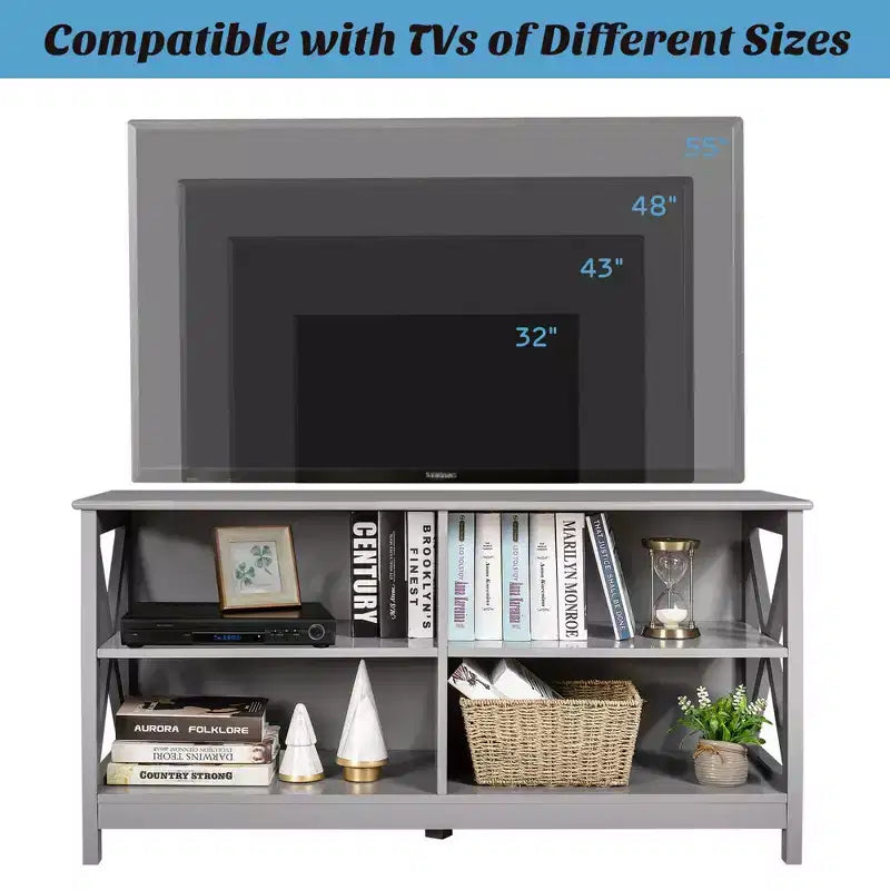 Meuble TV pour téléviseurs jusqu'à 55", avec étagères de rangement
