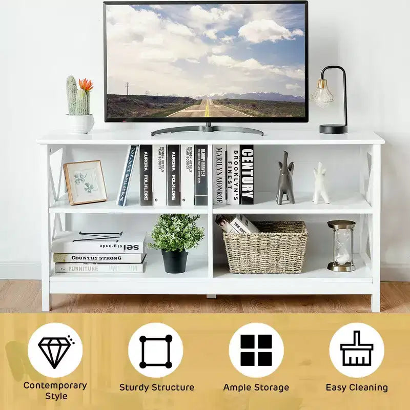 Meuble TV pour téléviseurs jusqu'à 55", avec étagères de rangement