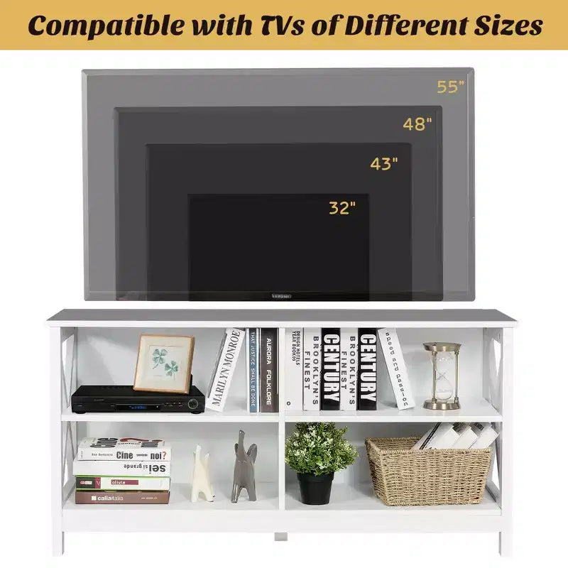 Meuble TV pour téléviseurs jusqu'à 55", avec étagères de rangement