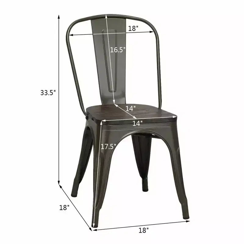 Lot de 4 chaises de salle à manger modernes en métal, assise en bois, empilables