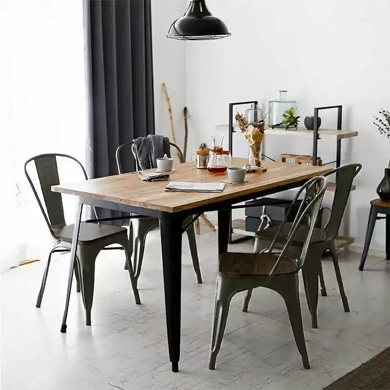 Lot de 4 chaises de salle à manger modernes en métal, assise en bois, empilables