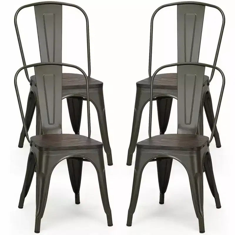 Lot de 4 chaises de salle à manger modernes en métal, assise en bois, empilables