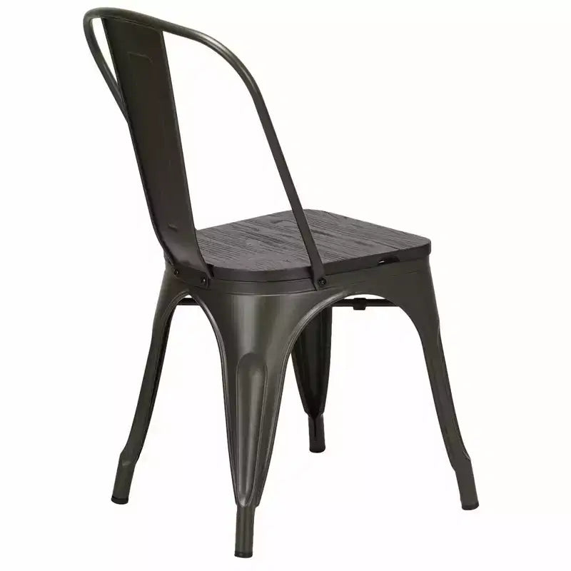 Lot de 4 chaises de salle à manger modernes en métal, assise en bois, empilables