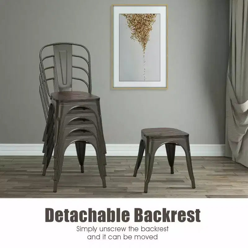 Lot de 4 chaises de salle à manger modernes en métal, assise en bois, empilables