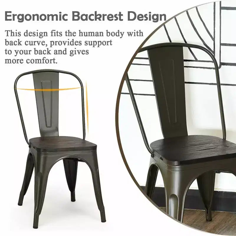 Lot de 4 chaises de salle à manger modernes en métal, assise en bois, empilables