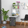 Bureau mural pliable avec tableau noir et étagères, blanc