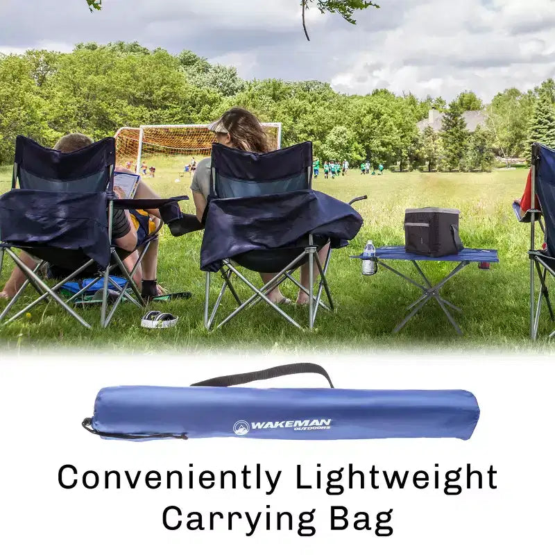 Table de camping pliante d'extérieur avec 2 porte-gobelets et sac de transport, bleue