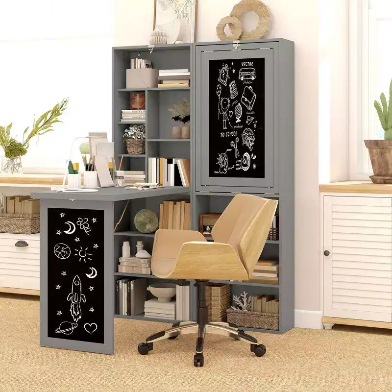 Table à écrire pliable convertible, Armoire murale avec tableau noir et étagère latérale
