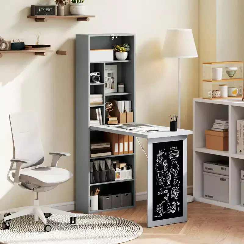 Table à écrire pliable convertible, Armoire murale avec tableau noir et étagère latérale