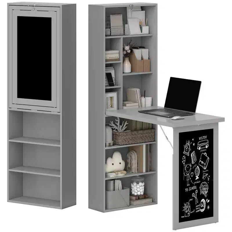 Table à écrire pliable convertible, Armoire murale avec tableau noir et étagère latérale