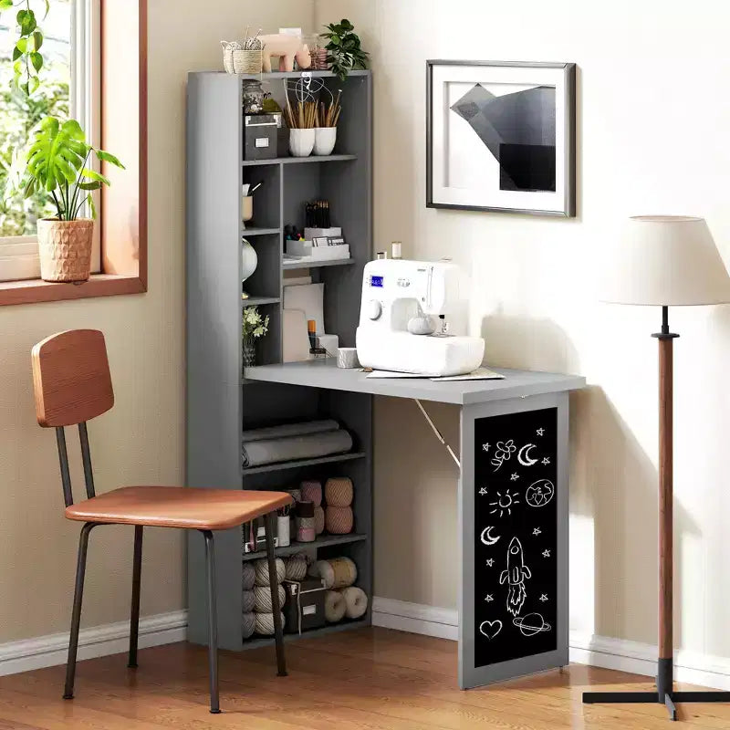 Table à écrire pliable convertible, Armoire murale avec tableau noir et étagère latérale