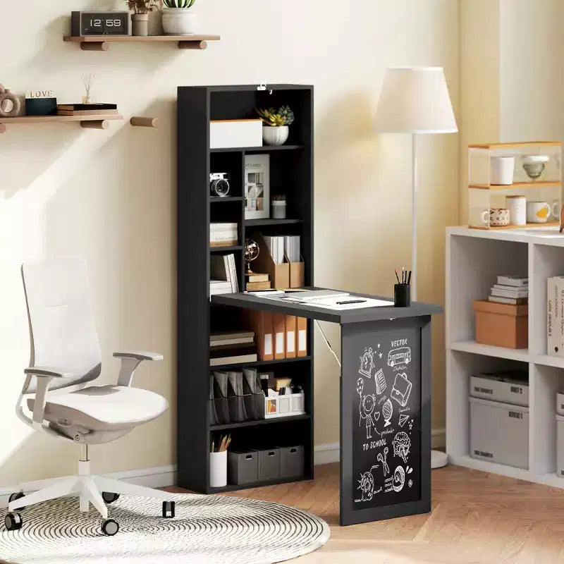 Table à écrire pliable convertible, Armoire murale avec tableau noir et étagère latérale