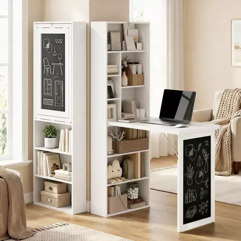 Table à écrire pliable convertible, Armoire murale avec tableau noir et étagère latérale