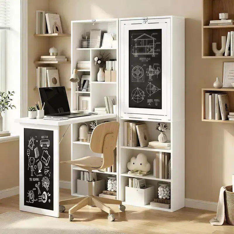 Table à écrire pliable convertible, Armoire murale avec tableau noir et étagère latérale