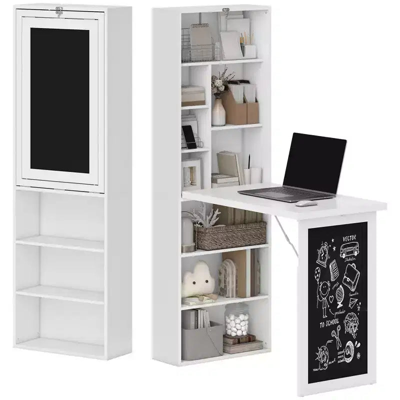 Table à écrire pliable convertible, Armoire murale avec tableau noir et étagère latérale
