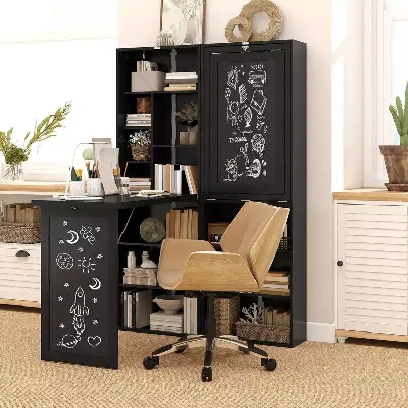 Table à écrire pliable convertible, Armoire murale avec tableau noir et étagère latérale