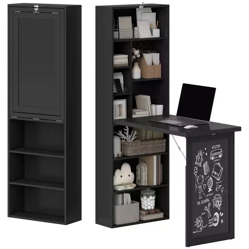 Table à écrire pliable convertible, Armoire murale avec tableau noir et étagère latérale