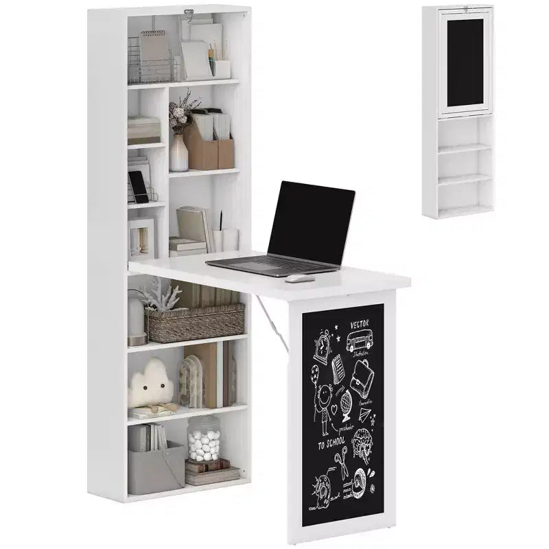Table à écrire pliable convertible, Armoire murale avec tableau noir et étagère latérale