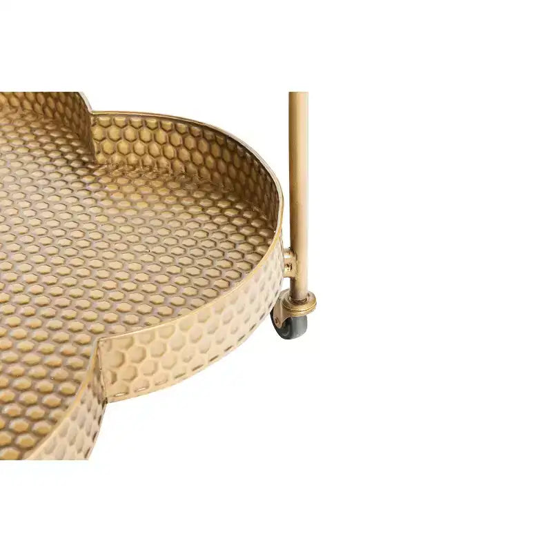 Desserte de bar à roulettes en métal martelé à 2 niveaux en forme de trèfle