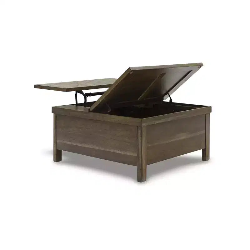 Table basse rustique relevable avec rangement dissimulé, marron clair