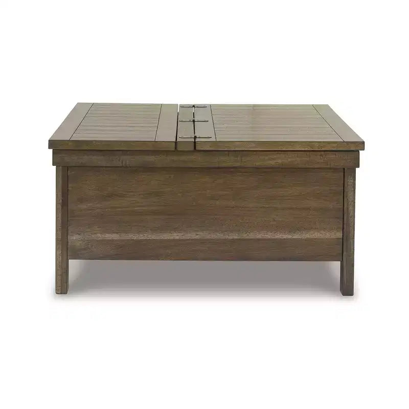 Table basse rustique relevable avec rangement dissimulé, marron clair