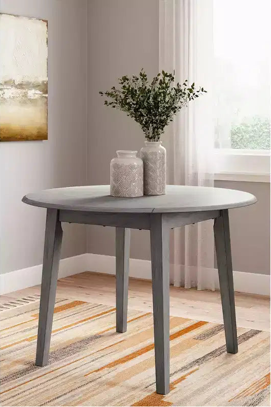 Table de salle à manger ronde à rabats, grise, 4 places