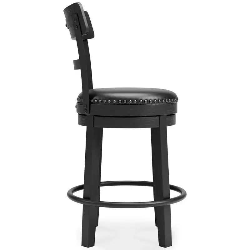 Tabourets de bar pivotants hauteur comptoir, similicuir noir, lot de 2
