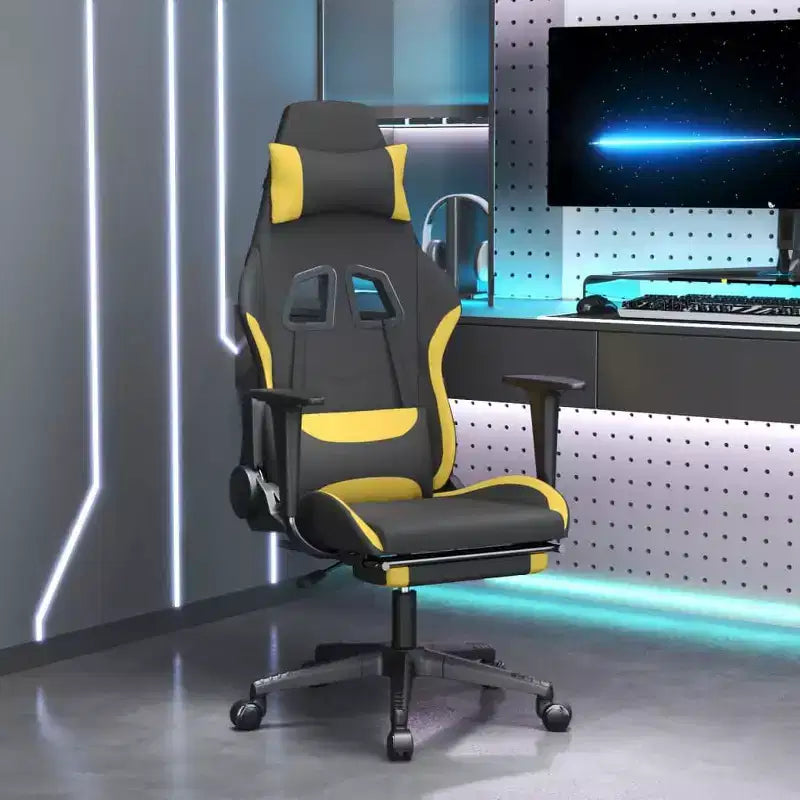 Chaise Gaming avec Repose-pieds, Noir et Jaune, Tissu