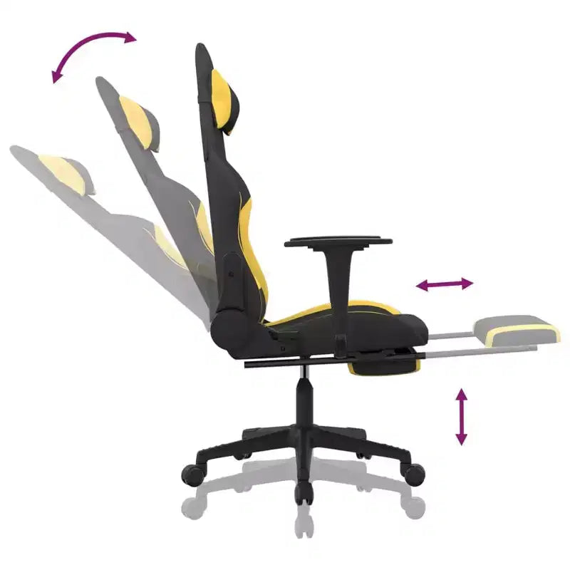 Chaise Gaming avec Repose-pieds, Noir et Jaune, Tissu