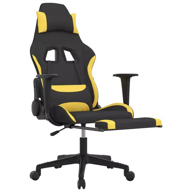 Chaise Gaming avec Repose-pieds, Noir et Jaune, Tissu