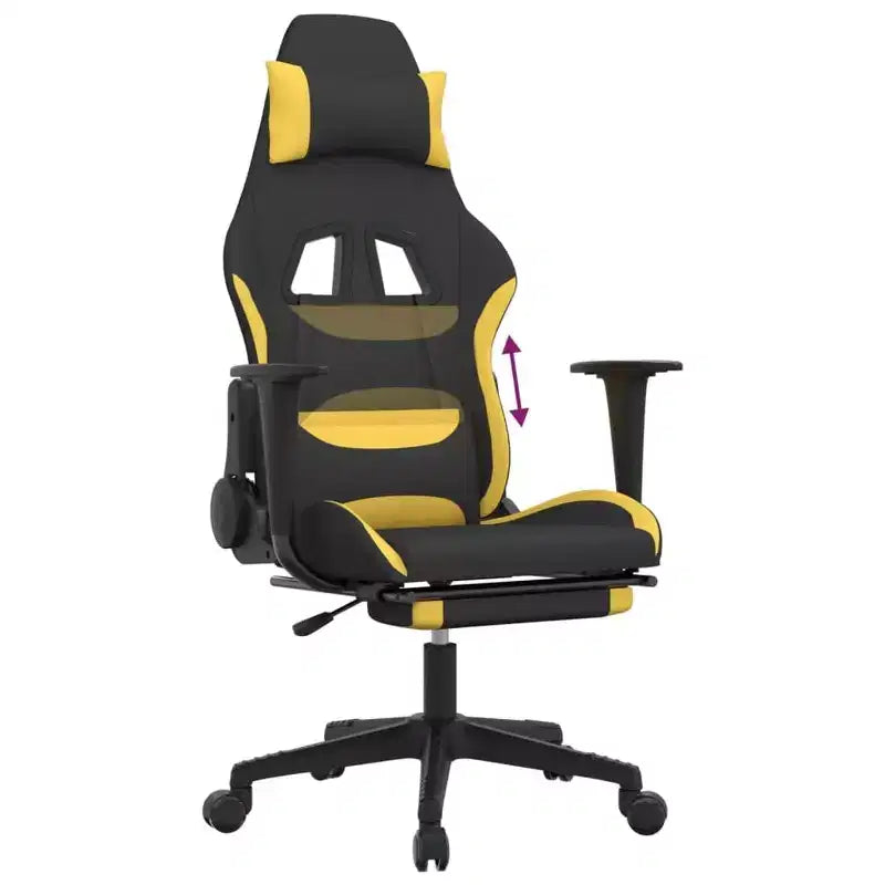 Chaise Gaming avec Repose-pieds, Noir et Jaune, Tissu
