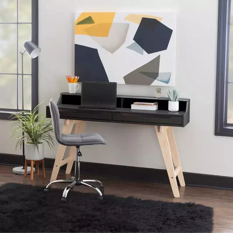 Bureau moderne 2 tiroirs avec cadre en pin