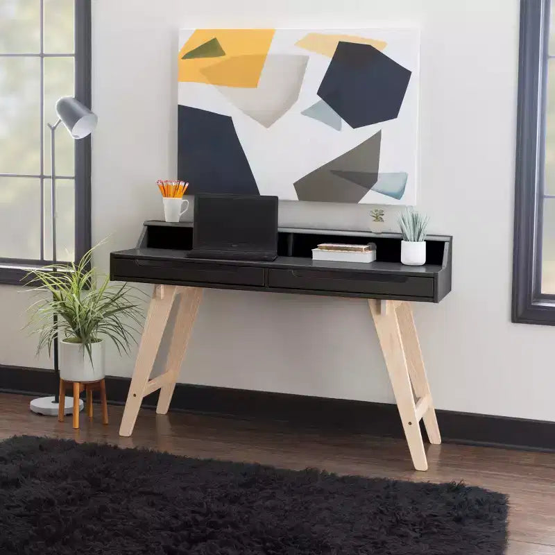 Bureau moderne 2 tiroirs avec cadre en pin