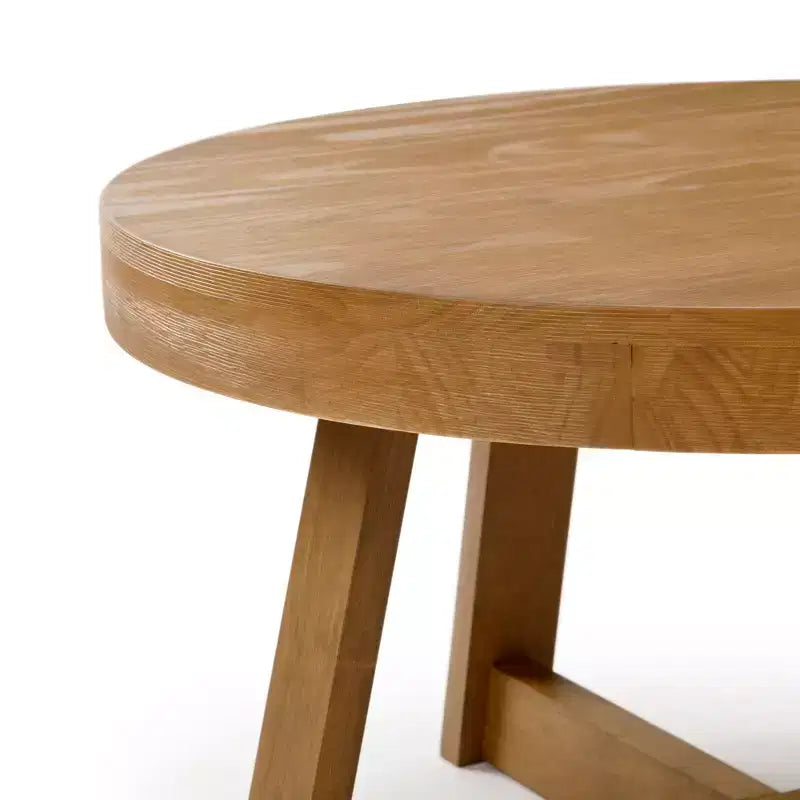 Table basse ronde classique en bois massif, style rustique de 91 cm