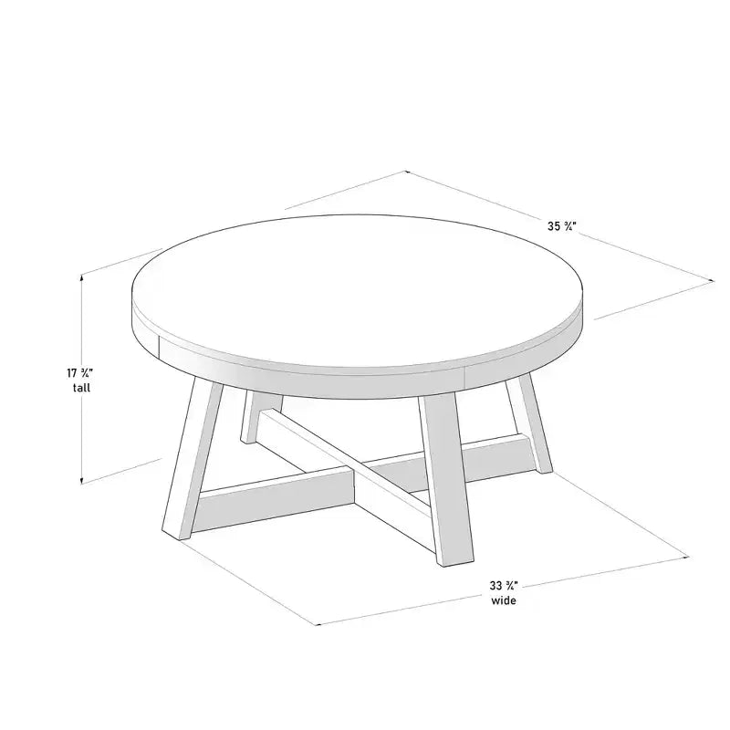 Table basse ronde classique en bois massif, style rustique de 91 cm