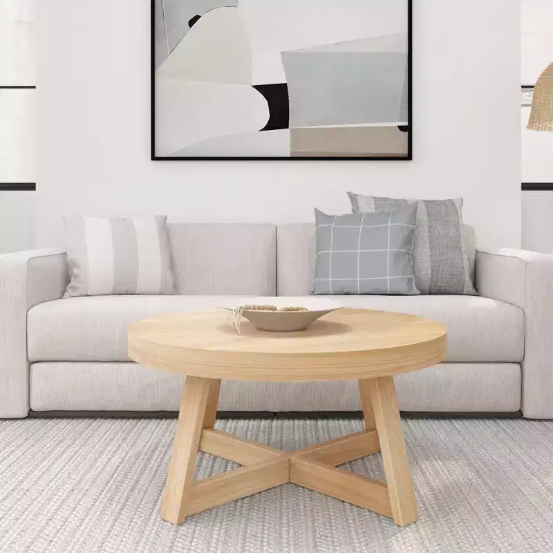 Table basse ronde classique en bois massif, style rustique de 91 cm