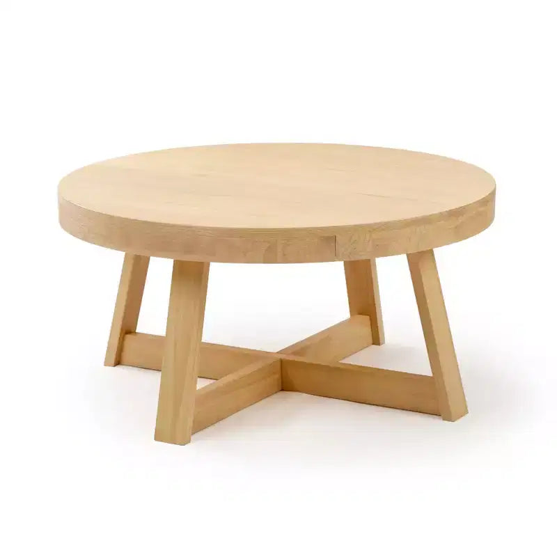 Table basse ronde classique en bois massif, style rustique de 91 cm