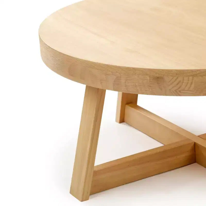 Table basse ronde classique en bois massif, style rustique de 91 cm