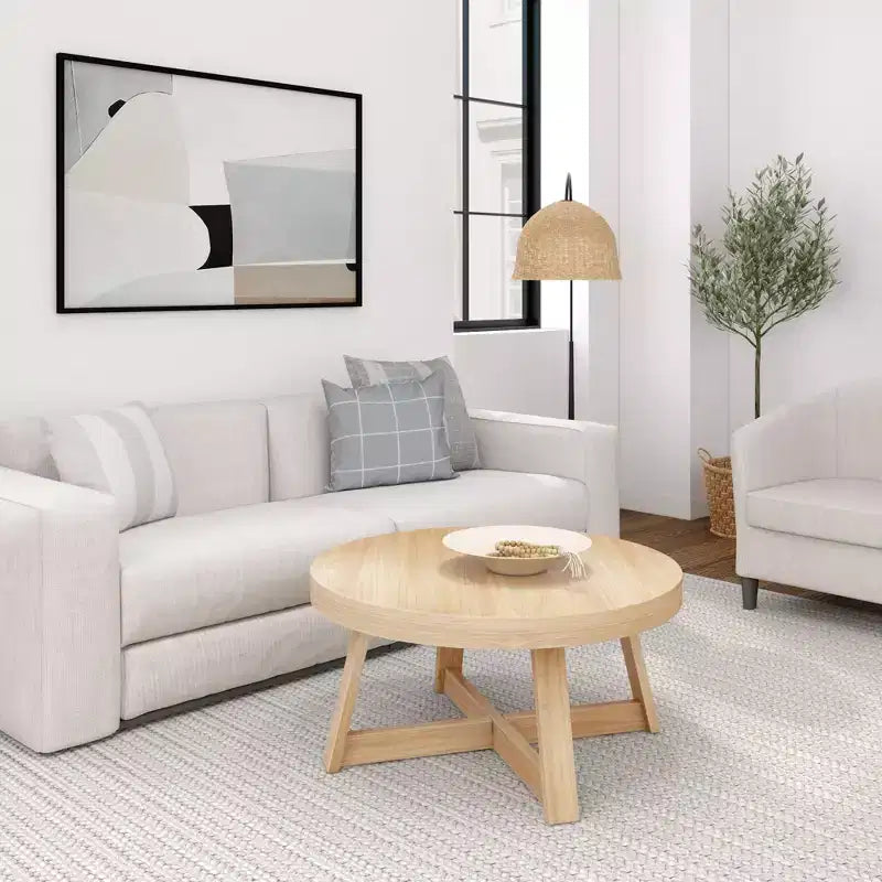 Table basse ronde classique en bois massif, style rustique de 91 cm