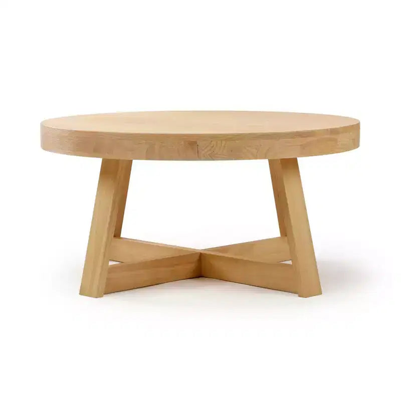Table basse ronde classique en bois massif, style rustique de 91 cm