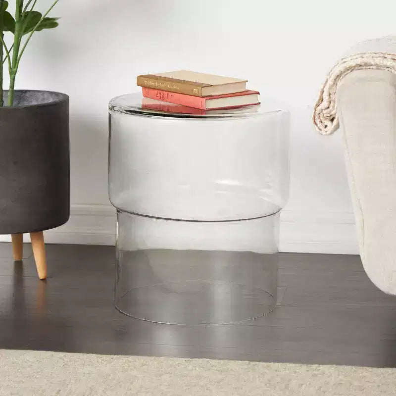 Table d'appoint moderne en verre rond, rouge