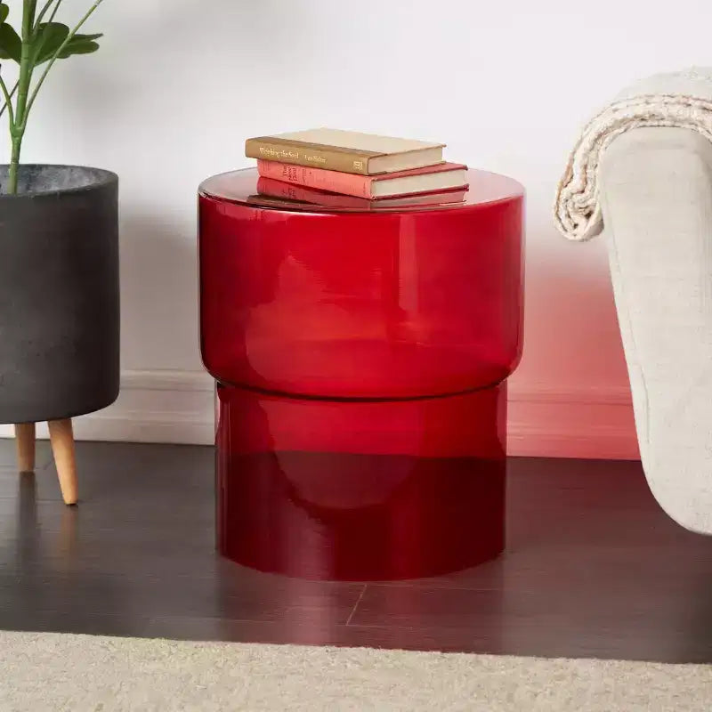 Table d'appoint moderne en verre rond, rouge